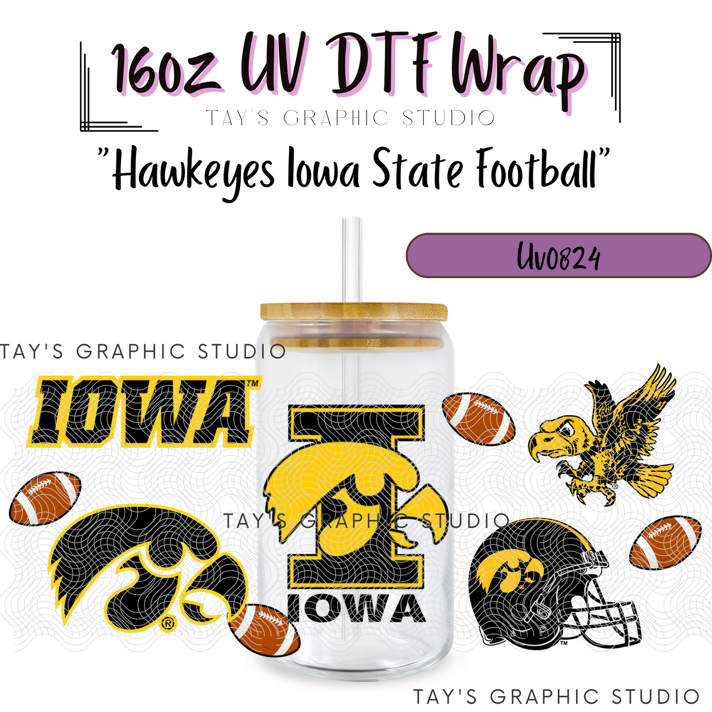 Exclusive - Hawkeyes Iowa State Football UV DTF Wrap - MTO0824