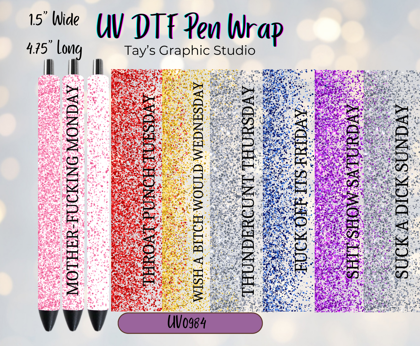 Exclusive - Glittery Monday-Friday Sarcastic Pen Wrap Set - MTO