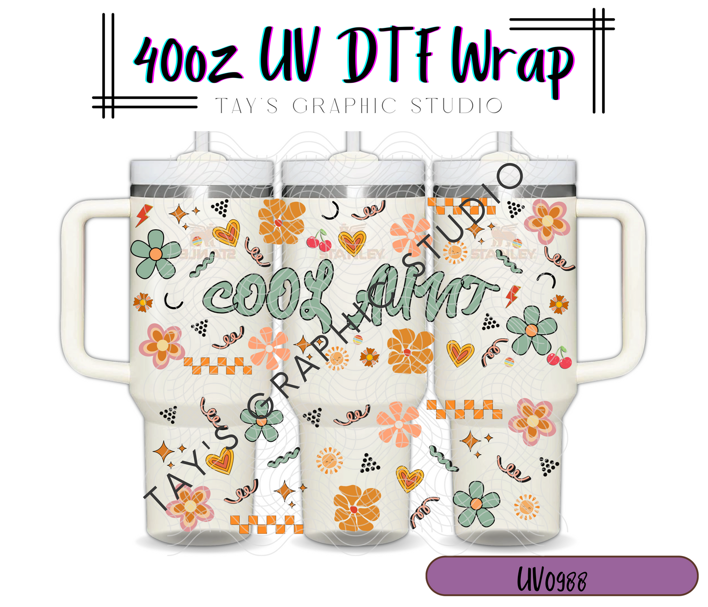 Exclusive - Retro Cool Aunt Top & Bottom 40oz UV DTF Wrap - MTO