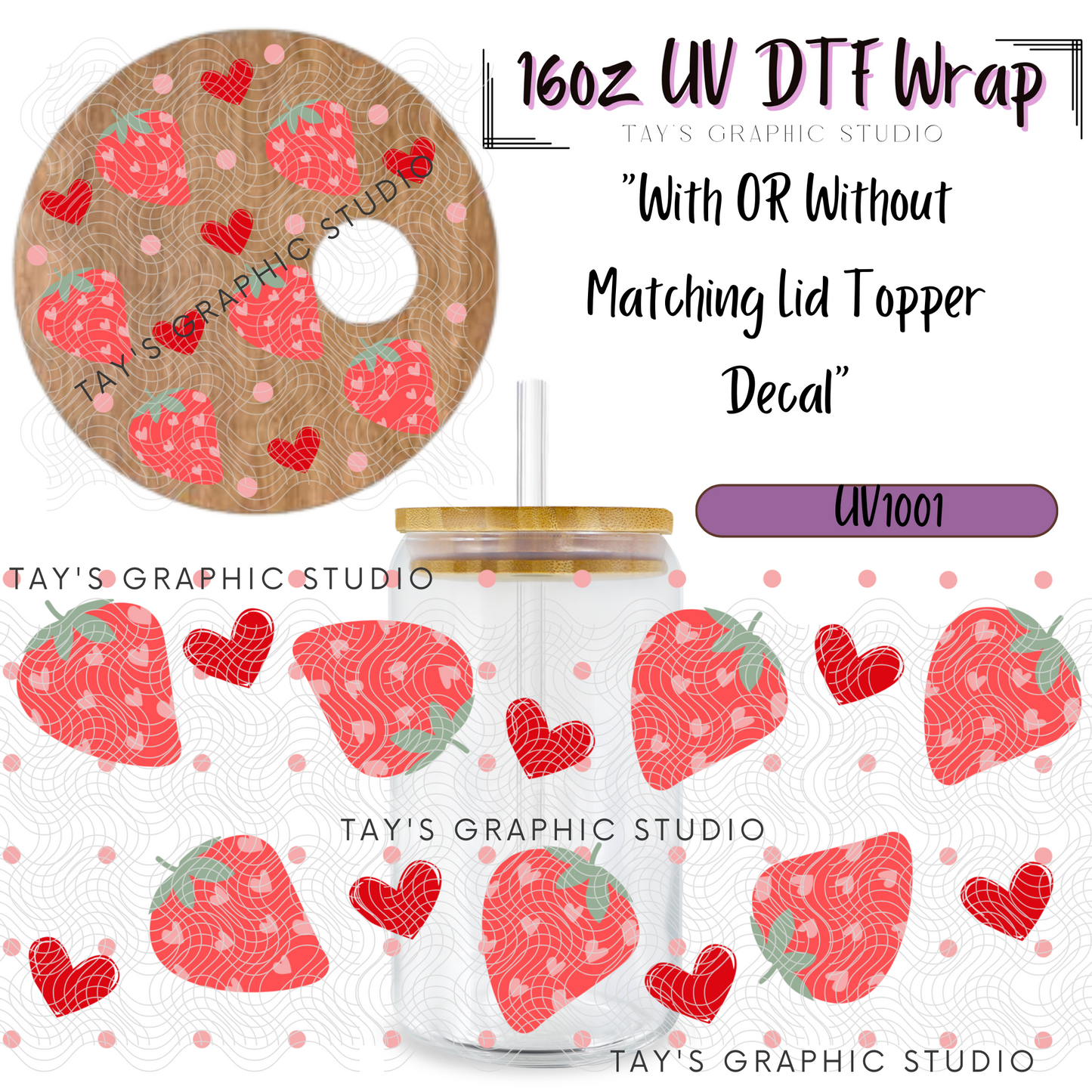 Exclusive - Valentines Strawberry Wrap With OR Without Matching Lid Decal - MTO