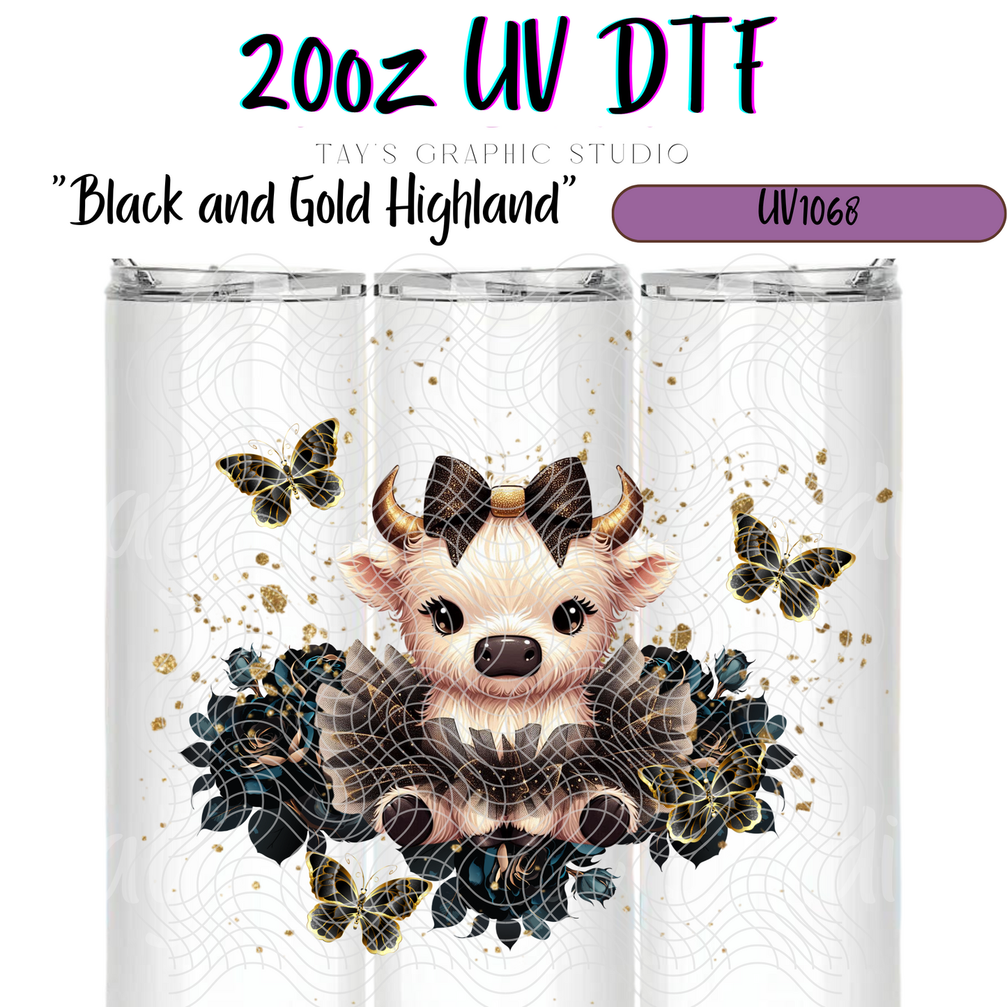 Exclusive - Black and Gold Highland Cow 20oz Wrap - MTO