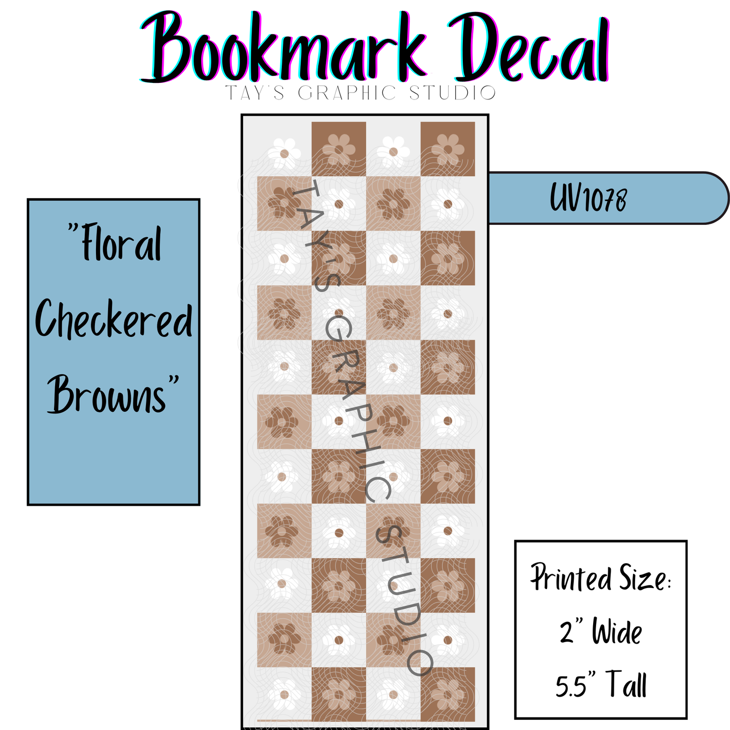 Exclusive - Brown Checkered Floral Bookmark Decal - MTO