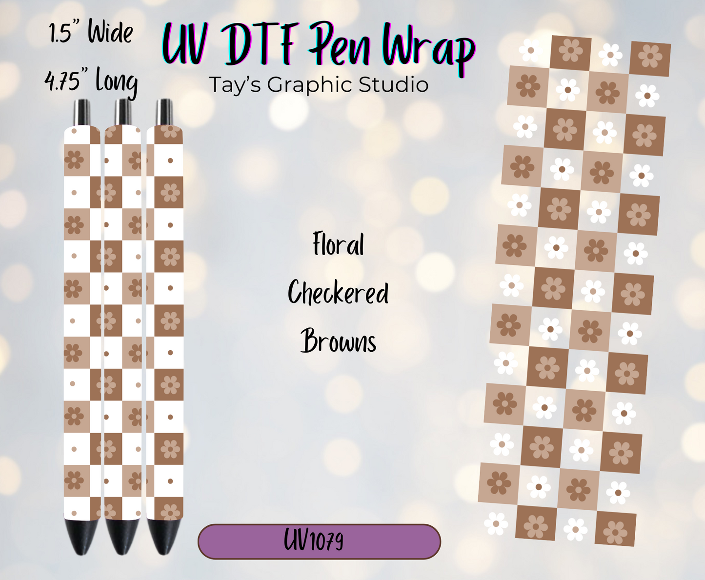 Exclusive - Checkered Brown Floral Pen Wrap - MTO