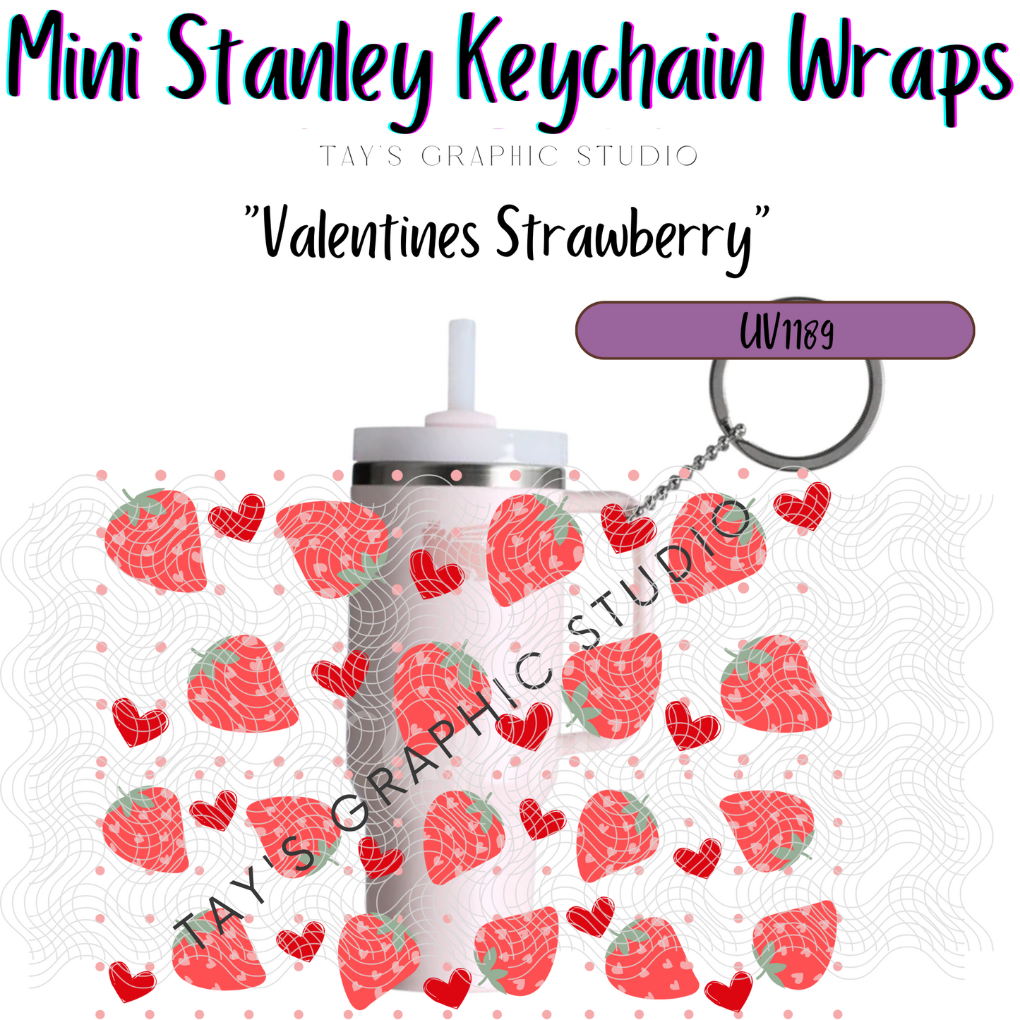 Exclusive - Valentines Strawberry Mini Stanley Keychain Wrap - MTO