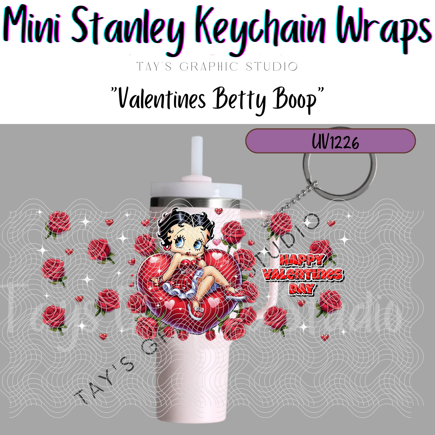 Exclusive - Valentines Betty Boop Mini Stanley Keychain Wrap - MTO