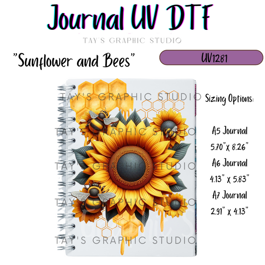 Exclusive - Sunflower and Bees UV DTF Journal Wrap A5, A6, A7 - MTO