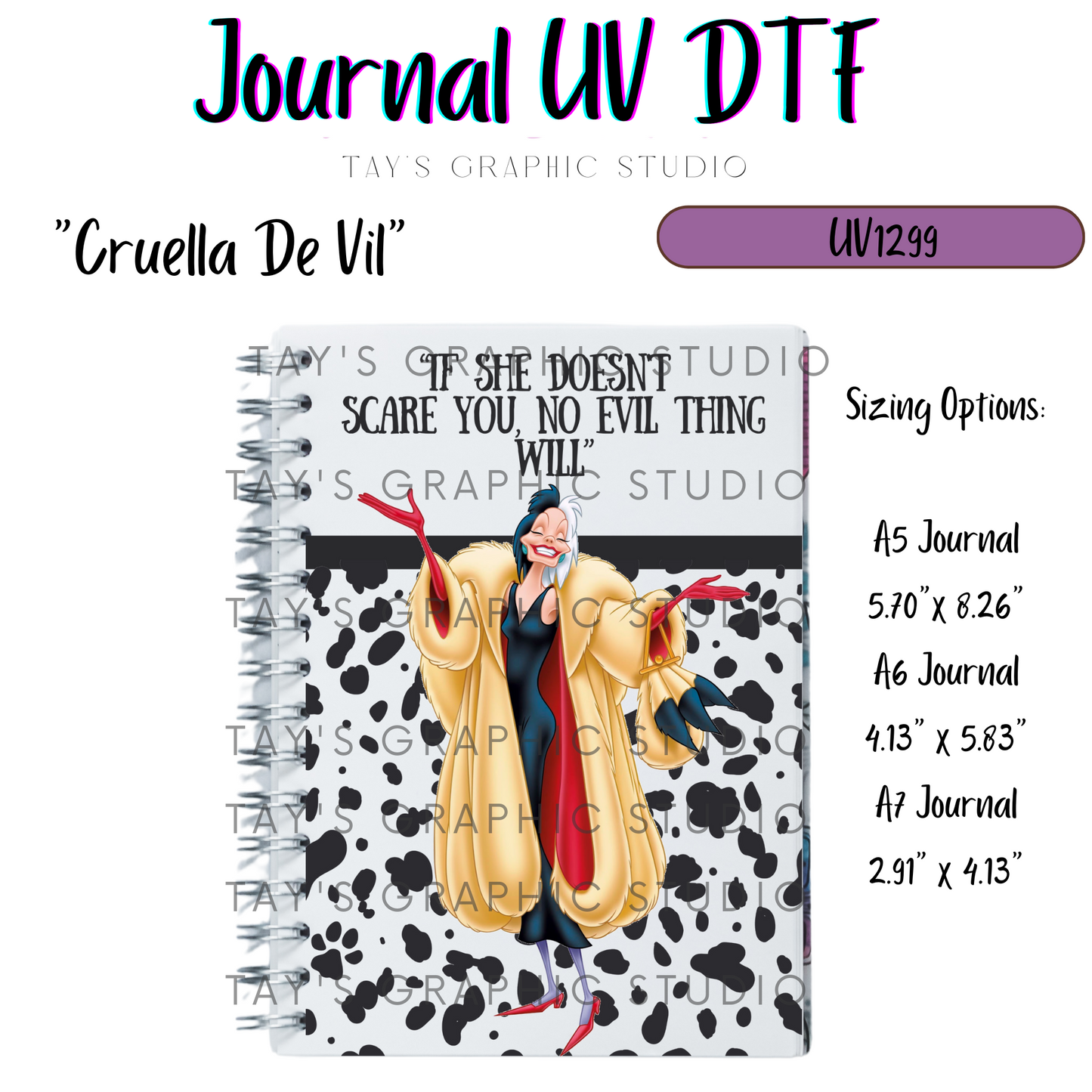 Exclusive - Cruella De Vil UV DTF Journal Cover - A5, A6, A7 - MTO