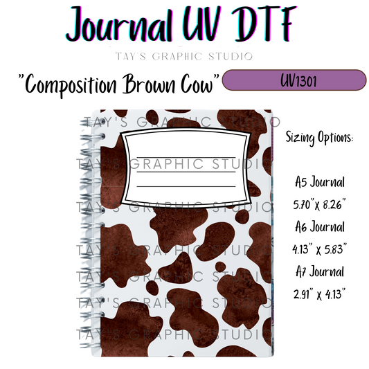 Exclusive - Composition Brown Cow Print Journal UV DTF Cover - A5, A6, A7 - MTO