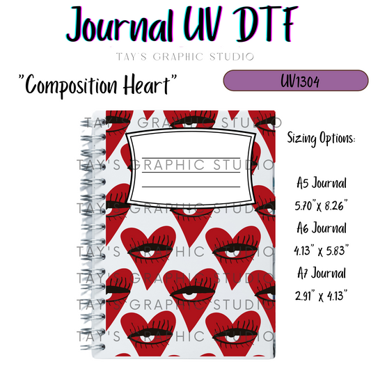 Exclusive - Composition Heart Journal UV DTF Cover - A5, A6, A7 - MTO