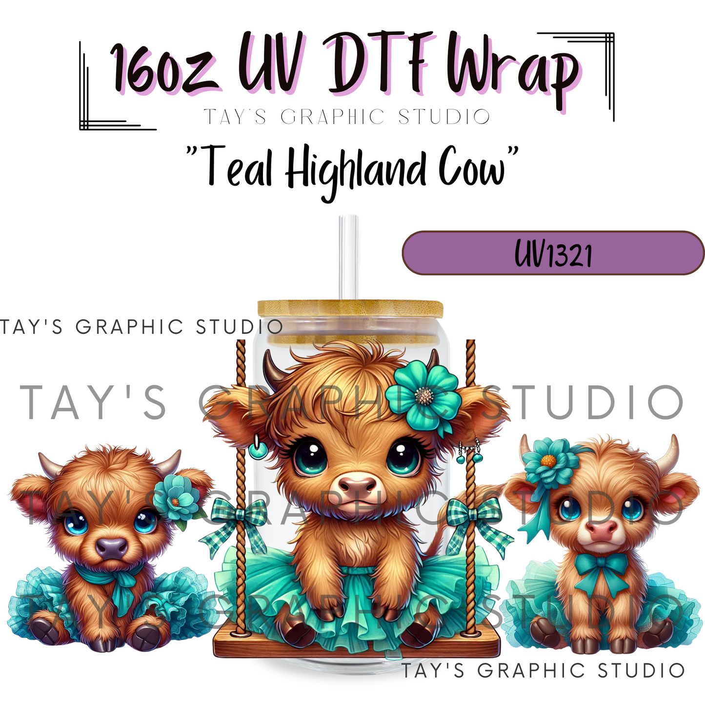 Exclusive - Teal Highland Cow Wrap - MTO