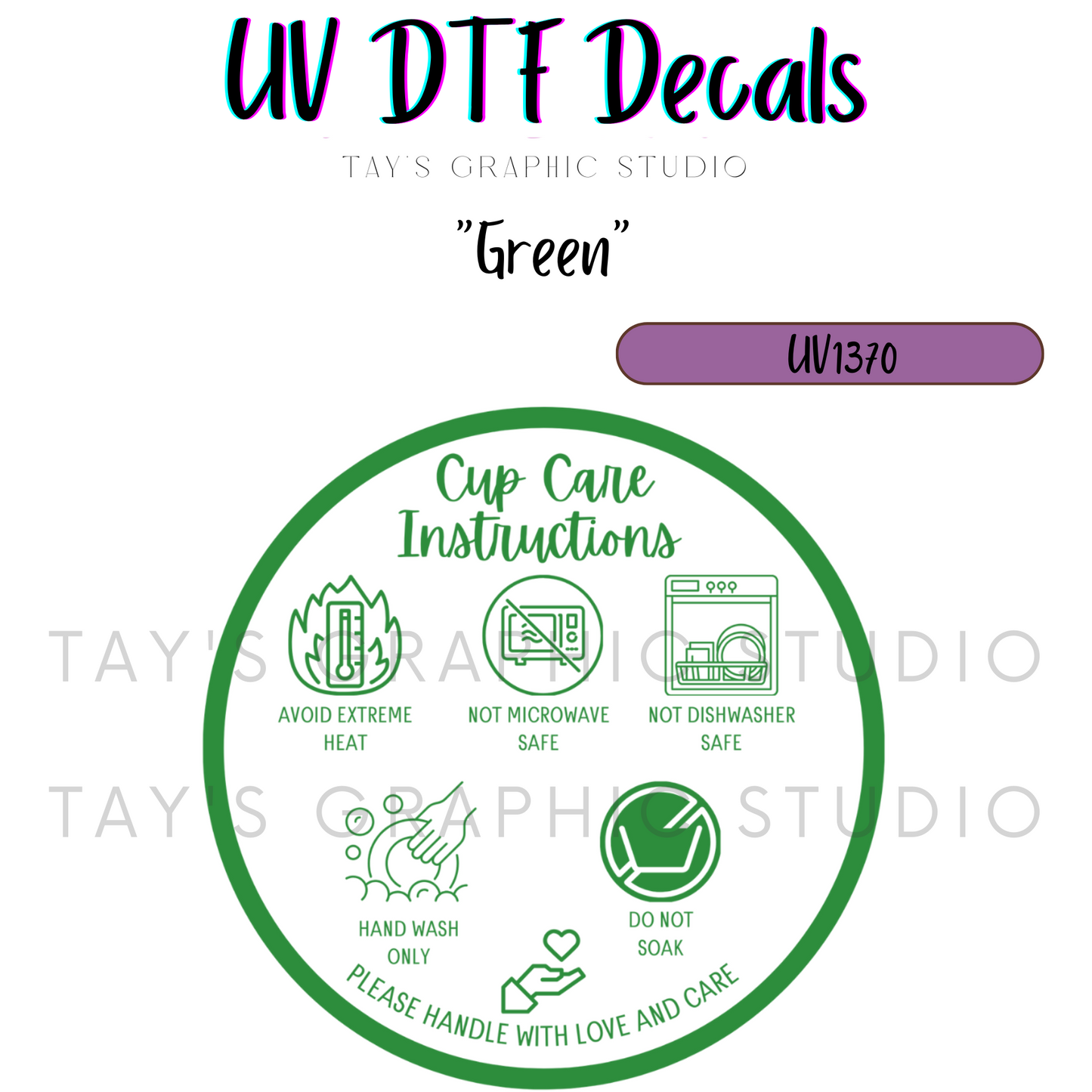 Exclusive - 12 DIFFERENT COLOR OPTIONS - Bottom of cup Care Instructions Decal UV DTF Wrap - RTS0012