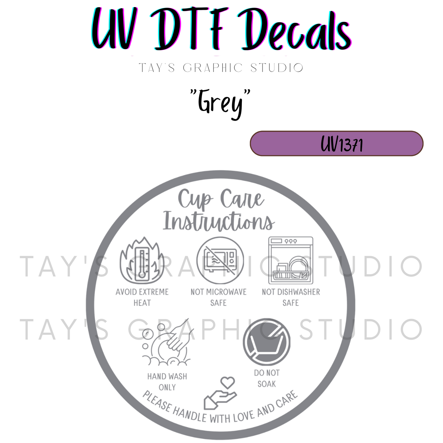 Exclusive - 12 DIFFERENT COLOR OPTIONS - Bottom of cup Care Instructions Decal UV DTF Wrap - RTS0012