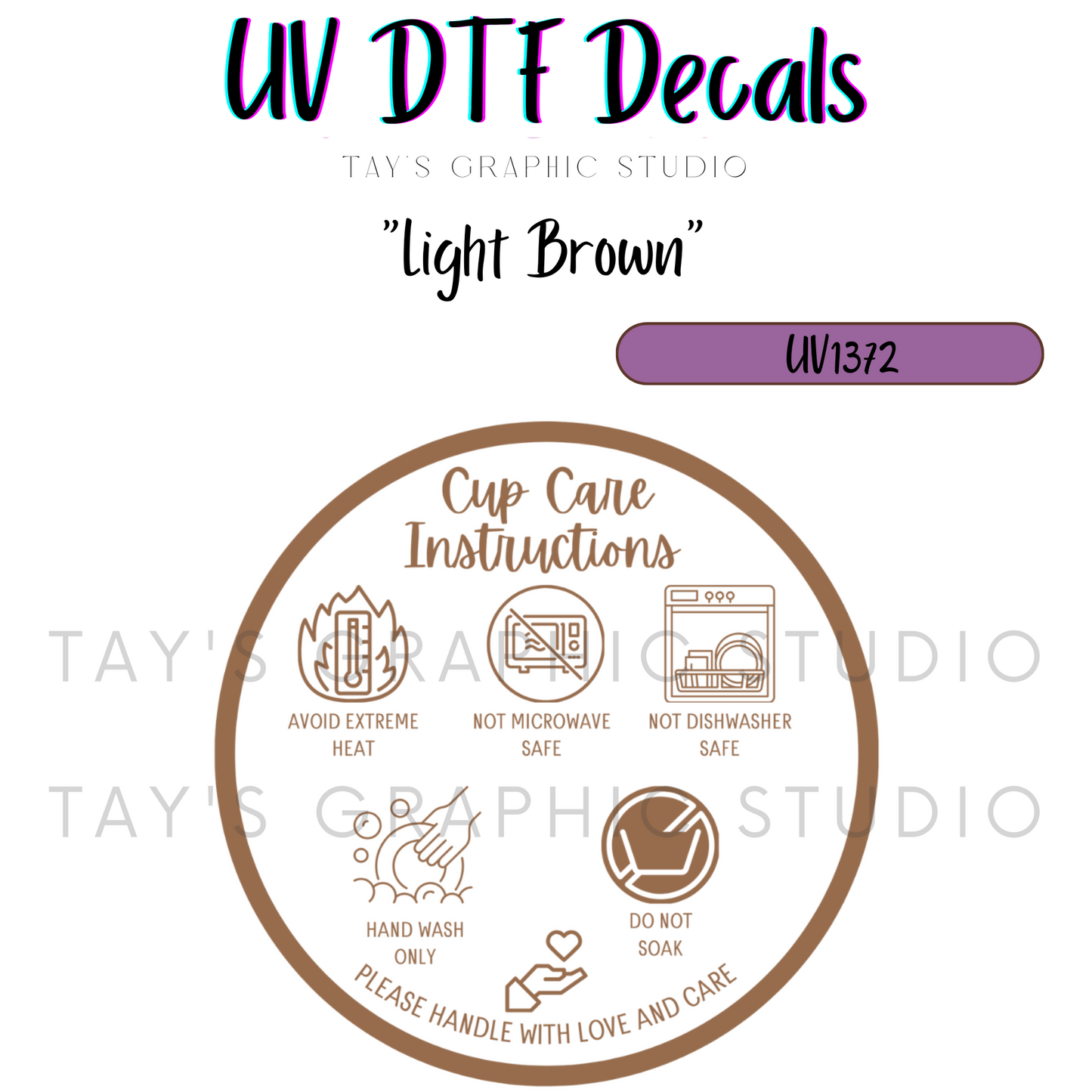 Exclusive - 12 DIFFERENT COLOR OPTIONS - Bottom of cup Care Instructions Decal UV DTF Wrap - RTS0012