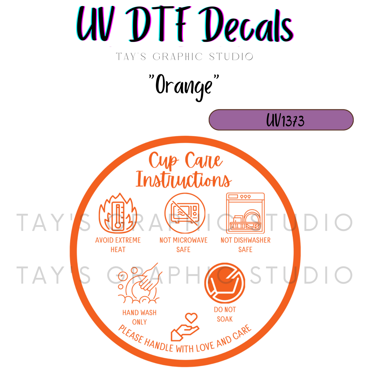 Exclusive - 12 DIFFERENT COLOR OPTIONS - Bottom of cup Care Instructions Decal UV DTF Wrap - RTS0012