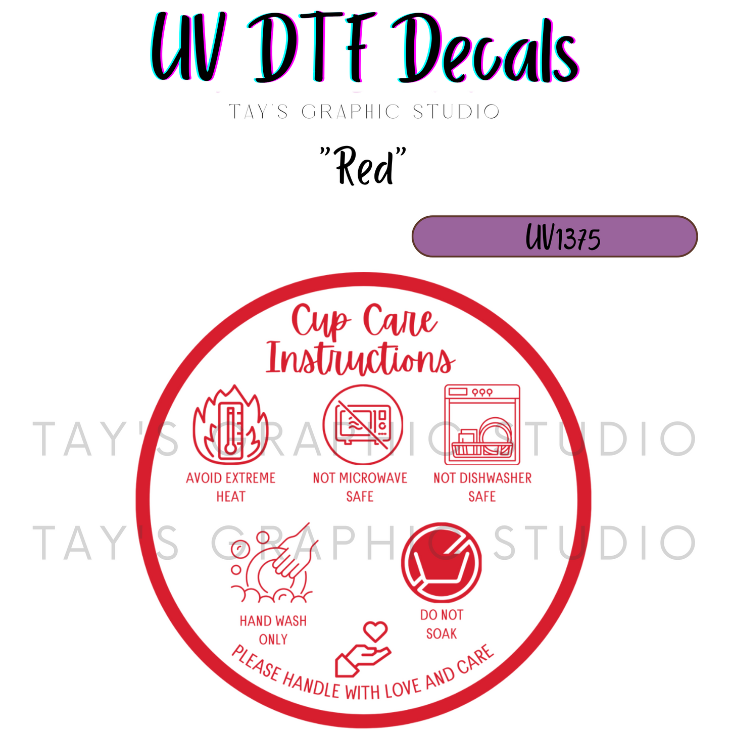 Exclusive - 12 DIFFERENT COLOR OPTIONS - Bottom of cup Care Instructions Decal UV DTF Wrap - RTS0012