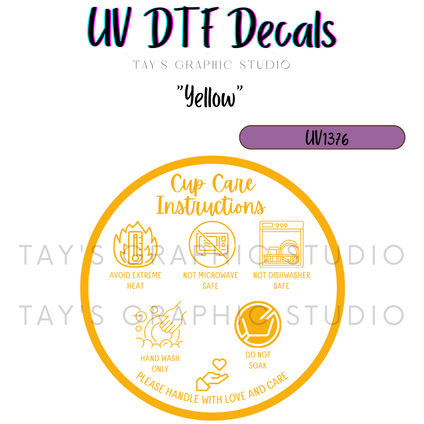 Exclusive - 12 DIFFERENT COLOR OPTIONS - Bottom of cup Care Instructions Decal UV DTF Wrap - RTS0012