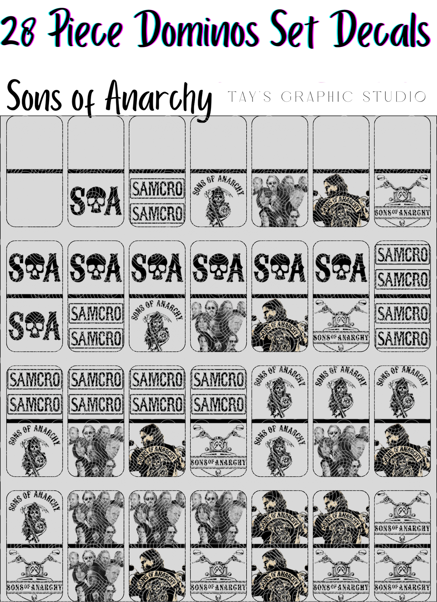 Exclusive - 28 Piece Domino UV DTF Sons of Anarchy Decals - MTO