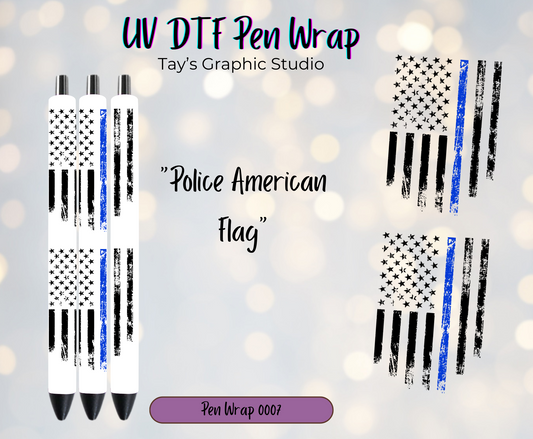 Police American Flag Pen UV DTF Wrap - MTO Pen Wrap 0007