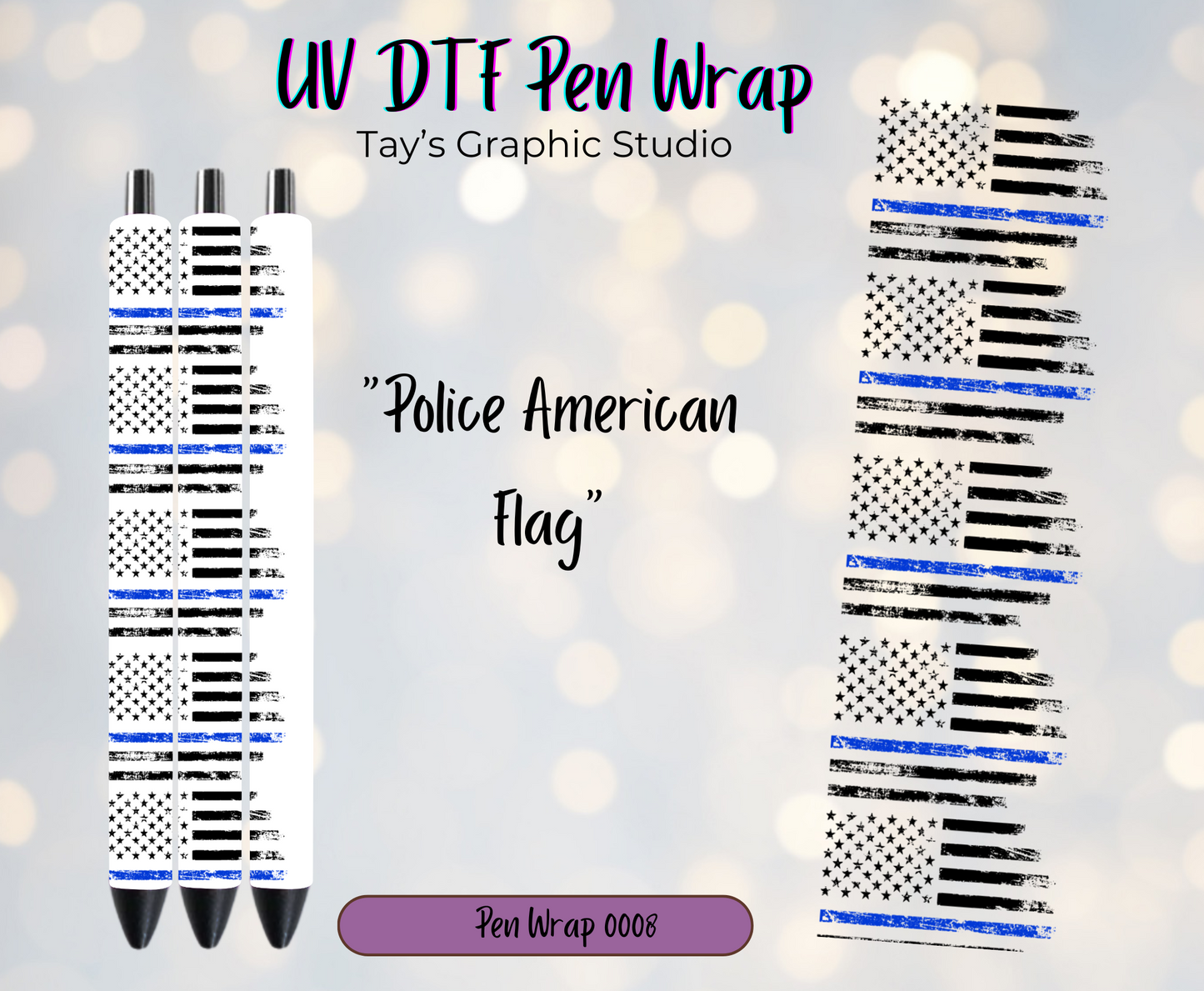 Police American Flag Pen UV DTF Wrap - MTO0008