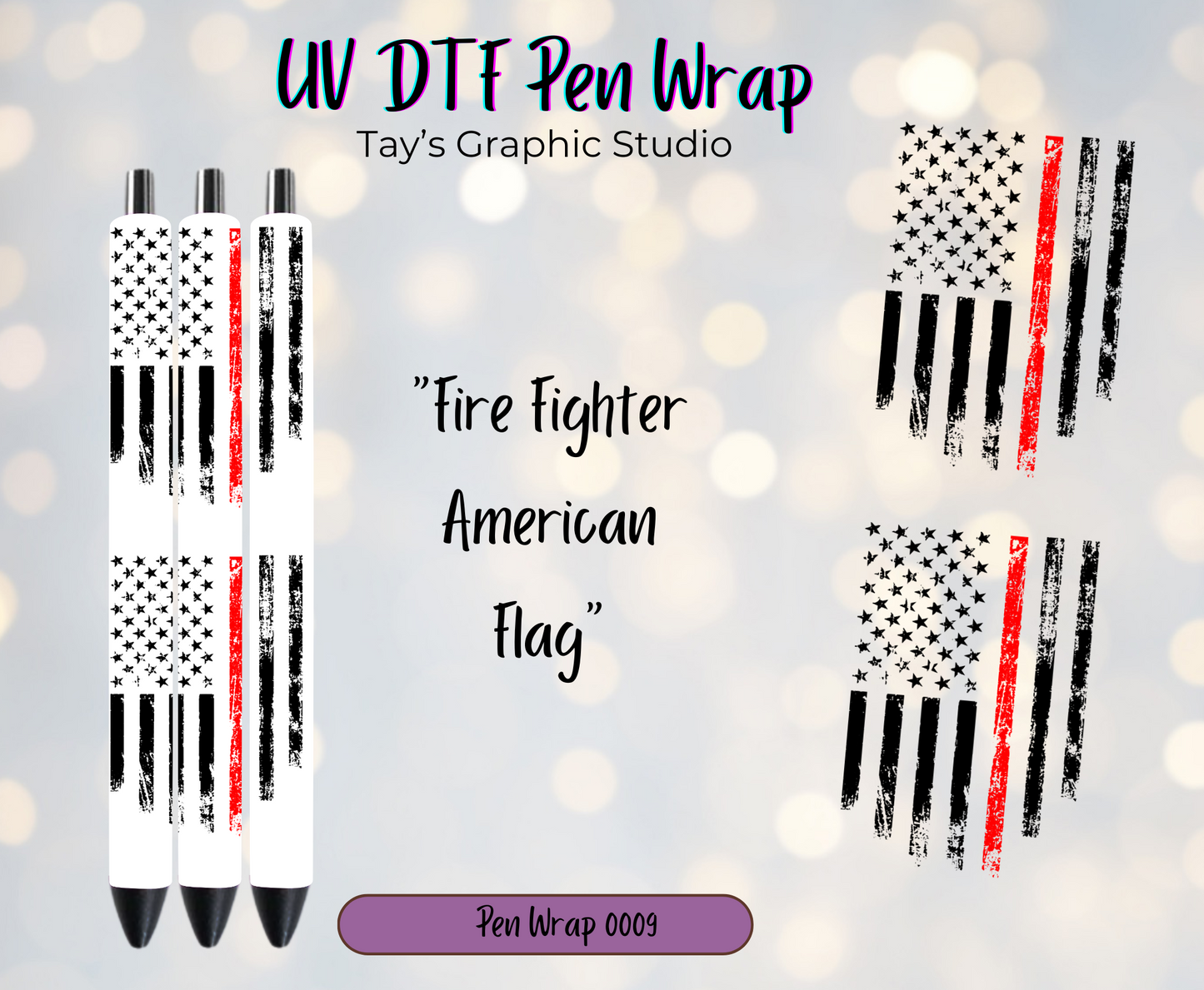 Fire Fighter American Flag UV DTF Pen Wrap - MTO0008