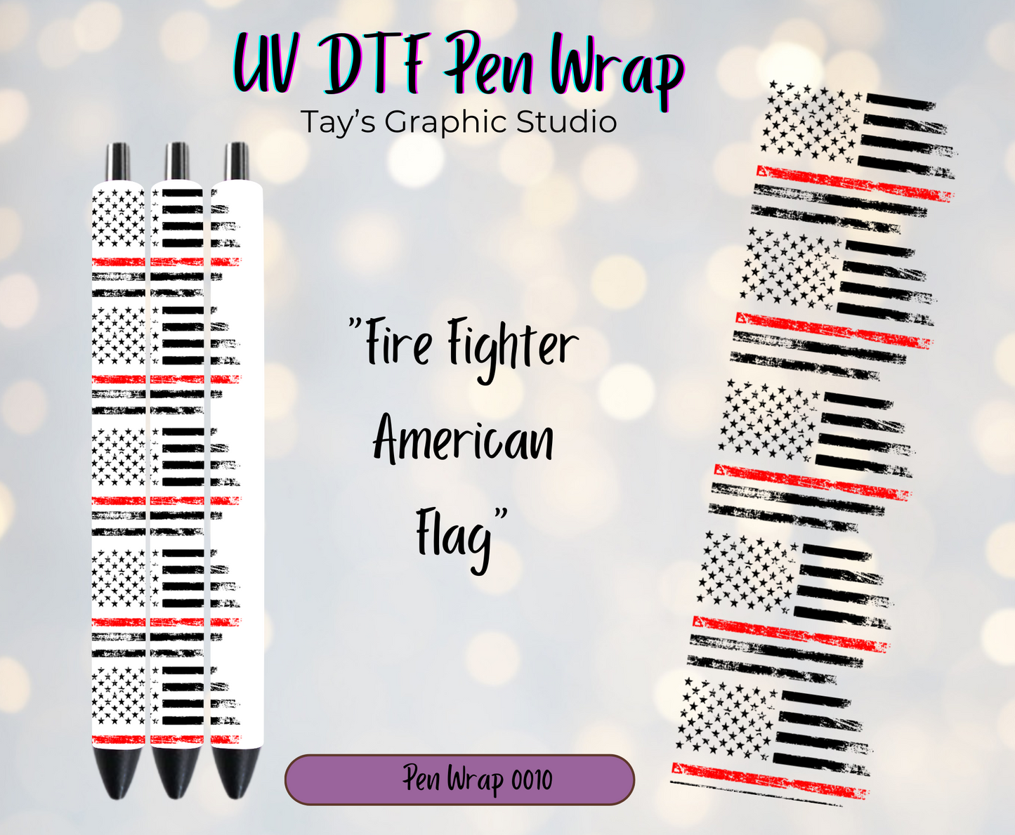 Fire Fighter American Flag UV DTF Pen Wrap - MTO0010