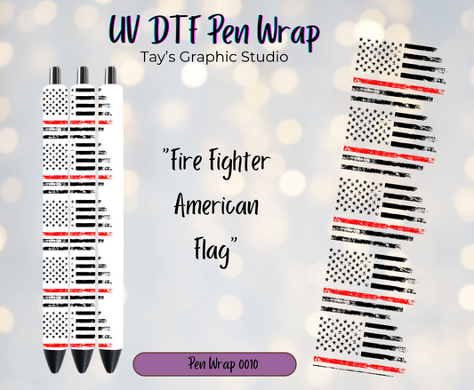 Fire Fighter American Flag UV DTF Pen Wrap - MTO0010